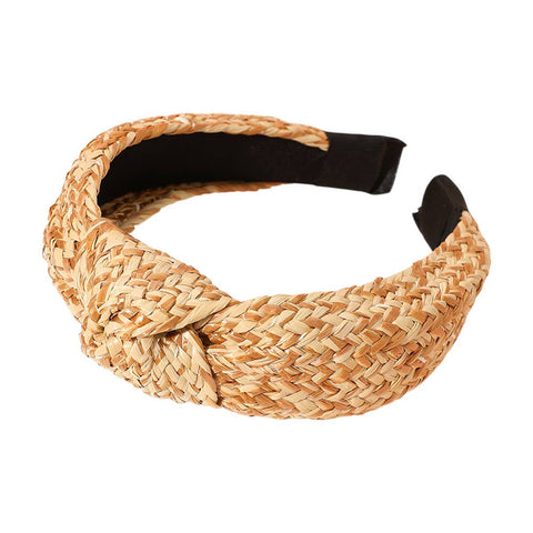 Raffia Weave Knot Headband: FUCHSIA
