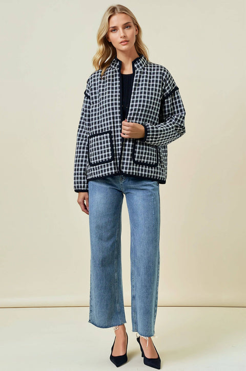 Black Gingham Quilted Jacket