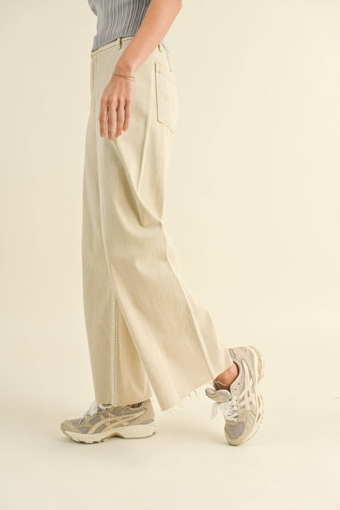 MIOU MUSE-Beige Wide Leg Pants-Pink Dot Styles