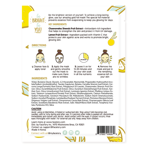 FaceTory-Face Mask - Korean Beauty - Gold Foil - Be Bright Be You-Pink Dot Styles