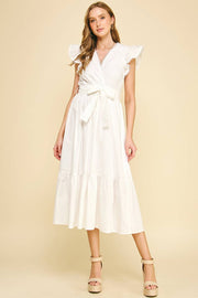 PINCH-Eyelet Detail White Midi Dress-Pink Dot Styles