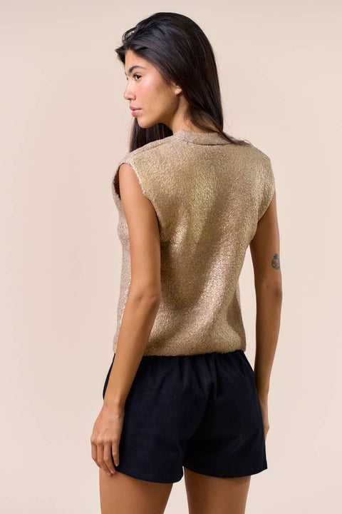 Lalavon-ILT5779 Effortless Knit Sleeveless Sweater: GOLD / L-Pink Dot Styles