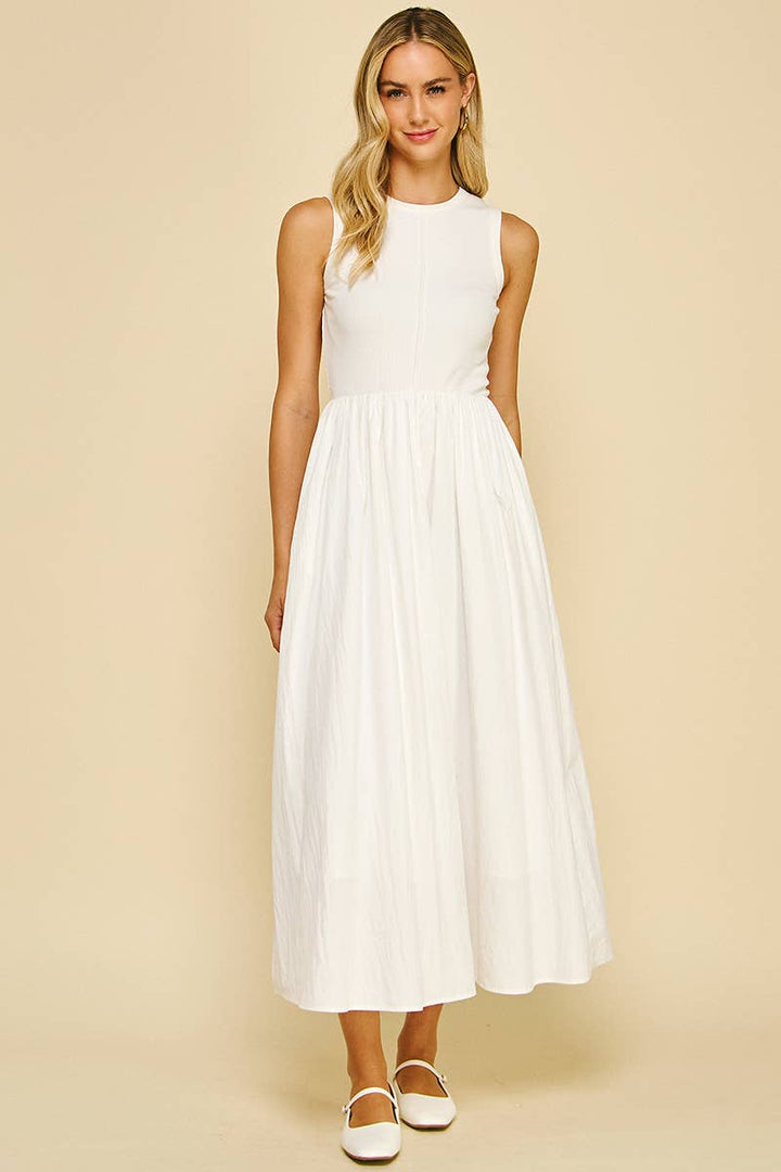 PINCH-White Contrast Maxi Dress-Pink Dot Styles
