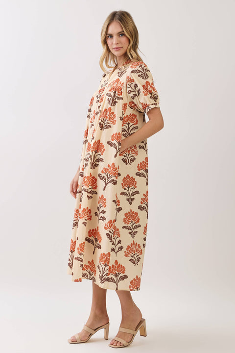Botanical Cream Midi Dress