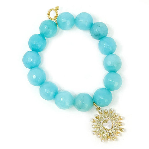 PowerBeads by jen-Bali Agate with Pearl Starburst Heart: Average 7"-Pink Dot Styles