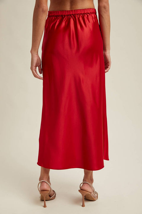 Wishlist Apparel-BASIC SATIN MIDI SKIRT / WL25-10095: Red / L-Pink Dot Styles