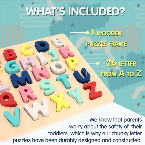 Leo & Friends-Leo & Friends Wooden Chunky Alphabet Puzzle for Toddlers-Pink Dot Styles