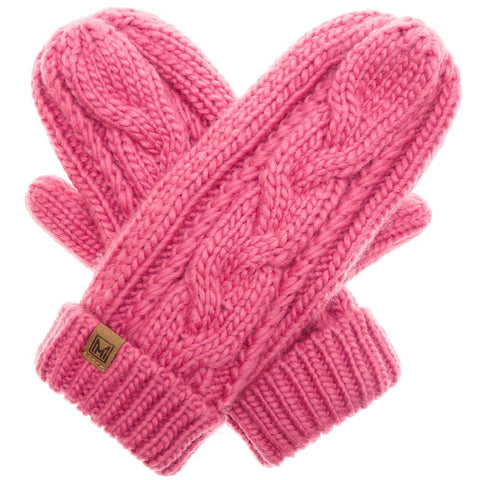 Fashion City-Cable Knit Mittens Fleece Lined-Pink Dot Styles
