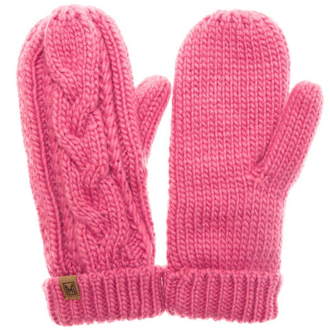 Fashion City-Cable Knit Mittens Fleece Lined-Pink Dot Styles