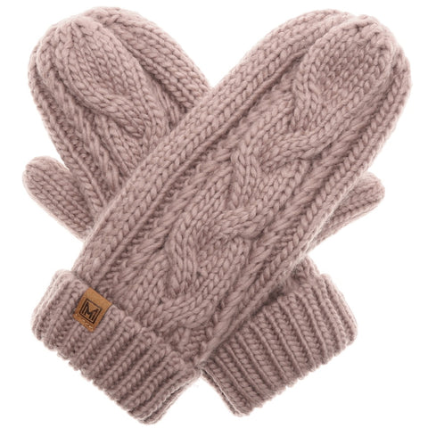 Fashion City-Cable Knit Mittens Fleece Lined-Pink Dot Styles