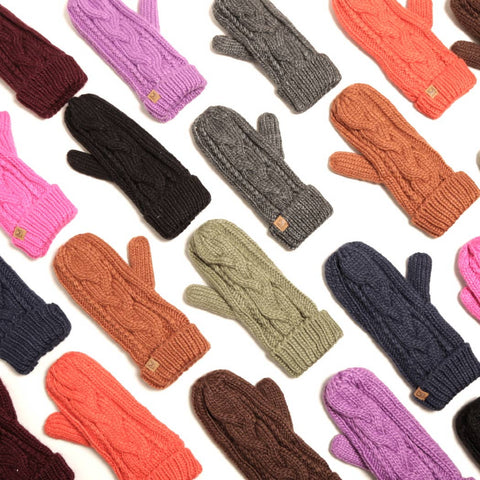 Fashion City-Cable Knit Mittens Fleece Lined-Pink Dot Styles