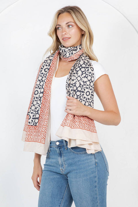 Black and Pink Block Print Scarf