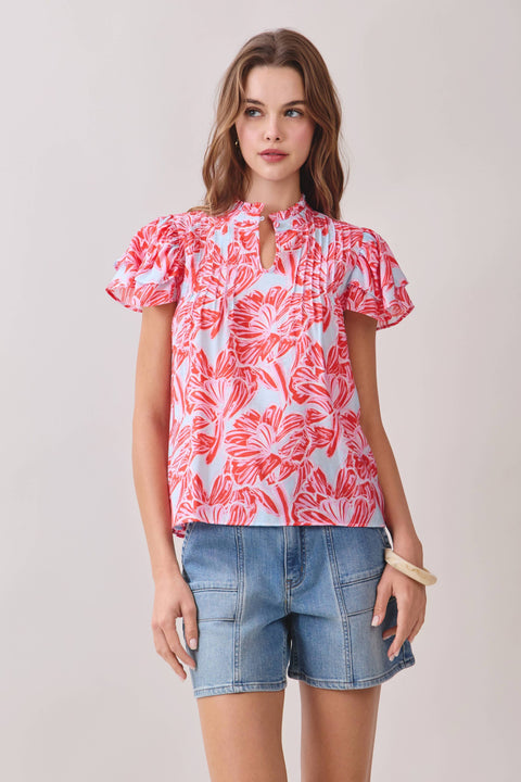 Floral  Ruffle Sleeves Top