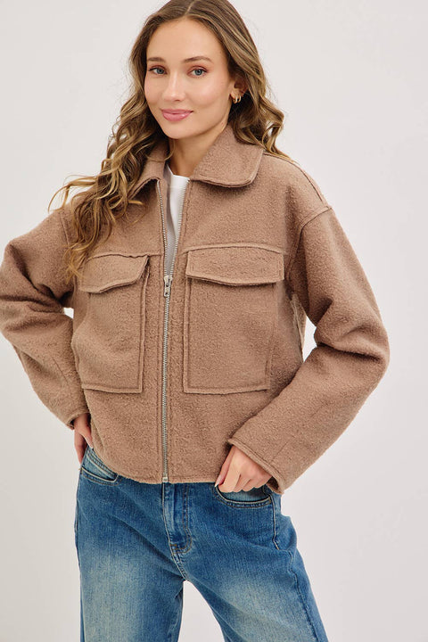 Camel Textured Bomber Jacket