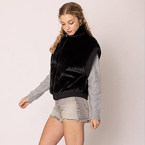 Sensibling Corp.-Faux Fur Rib Sleeve Vest-Pink Dot Styles