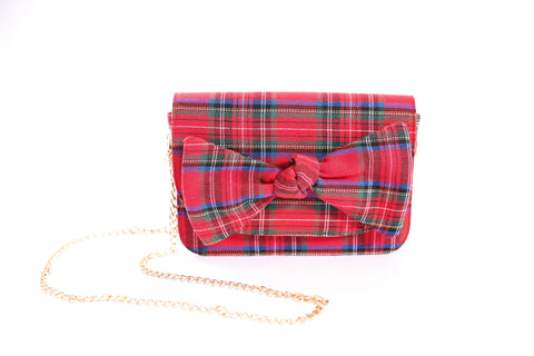 Greer Holiday Handbag with Bow - Tartan Plaid
