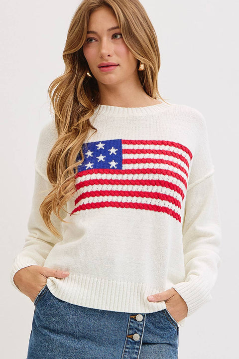 Sweet Lovely by Jen-American Flag Sweater-Pink Dot Styles