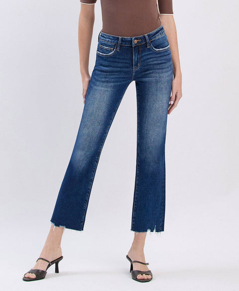 Lovervet by VERVET-Dark Wash Mid Rise Mini Bootcut Jeans-Pink Dot Styles