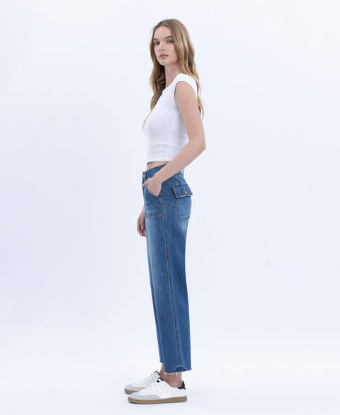 High Rise Utility Straight Jeans