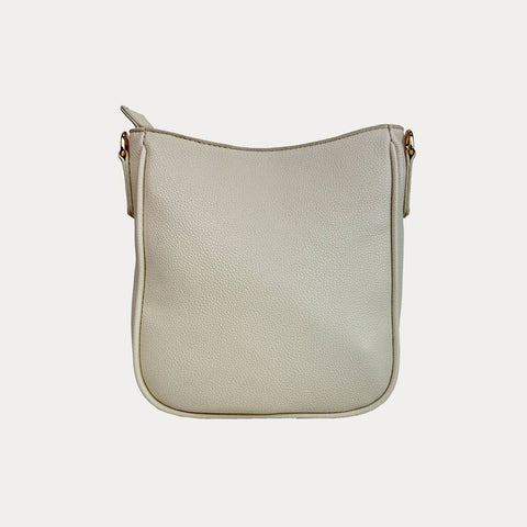 AHDORNED-Madelyn Mini Pebble Messenger with Strap: Cream-Pink Dot Styles