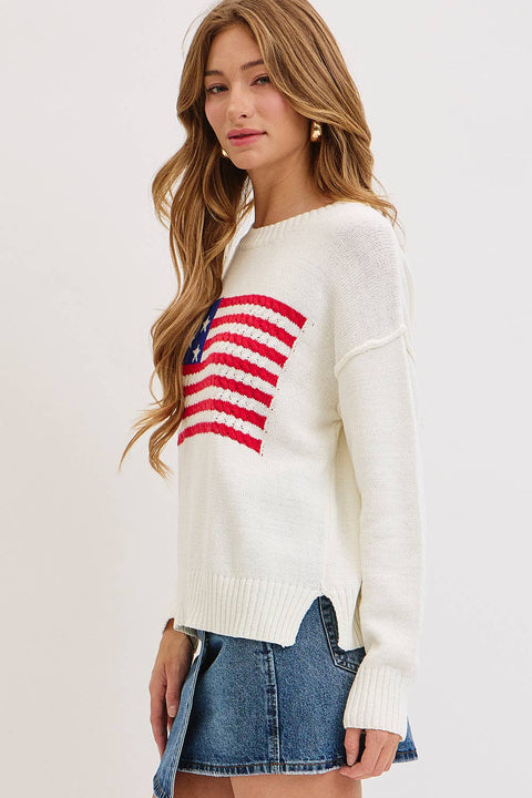 Sweet Lovely by Jen-American Flag Sweater-Pink Dot Styles