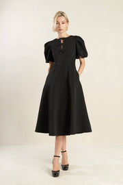 FLYING TOMATO-Black Midi Dress with Bow Details (Final Sale)-Pink Dot Styles