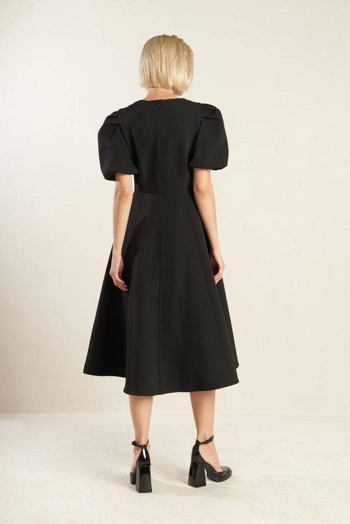 FLYING TOMATO-Black Midi Dress with Bow Details (Final Sale)-Pink Dot Styles