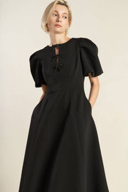 FLYING TOMATO-Black Midi Dress with Bow Details (Final Sale)-Pink Dot Styles
