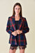Fore Collection-PREPPY HOLIDAY TWEED PADDED SHOULDER PLAID BLAZER-OI5782FO: LARGE / RED/NAVY MULTI-Pink Dot Styles