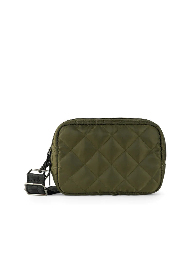 Haute Shore Olive Green Nylon Quilted Sling Belt Bag Pink Dot Styles