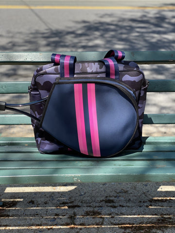 Haute Shore  Navy Neoprene Tote w/ Pink Stripe - Beach, Pool, Gym Bag