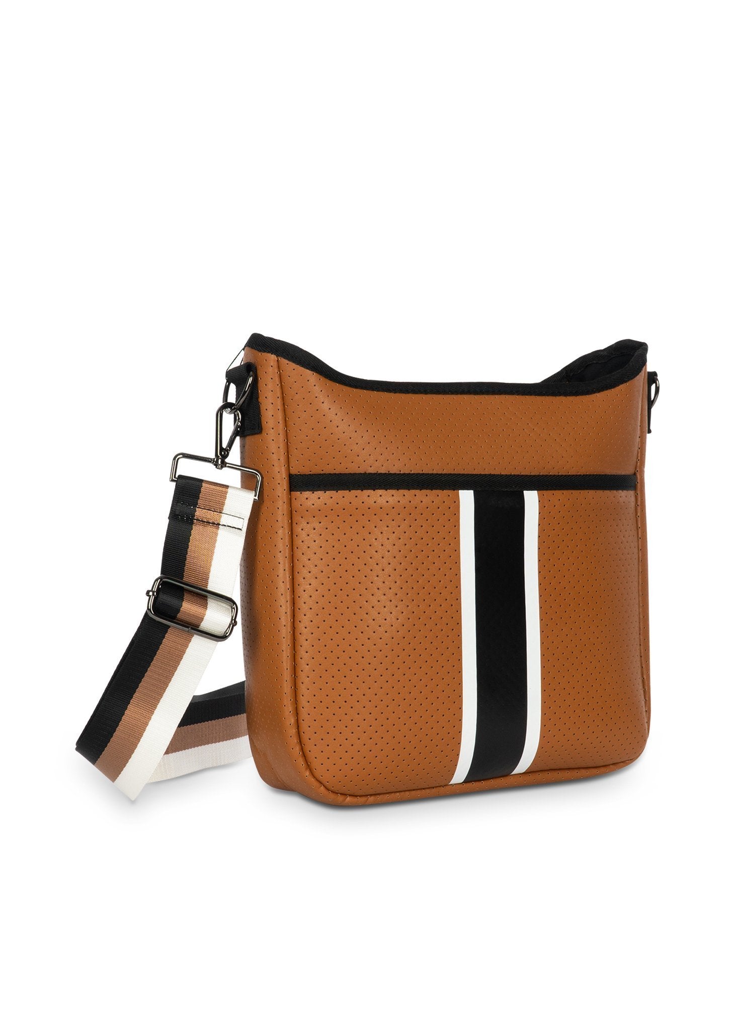 Haute Shore Camel Neoprene w Stripe Crossbody Blake Paris