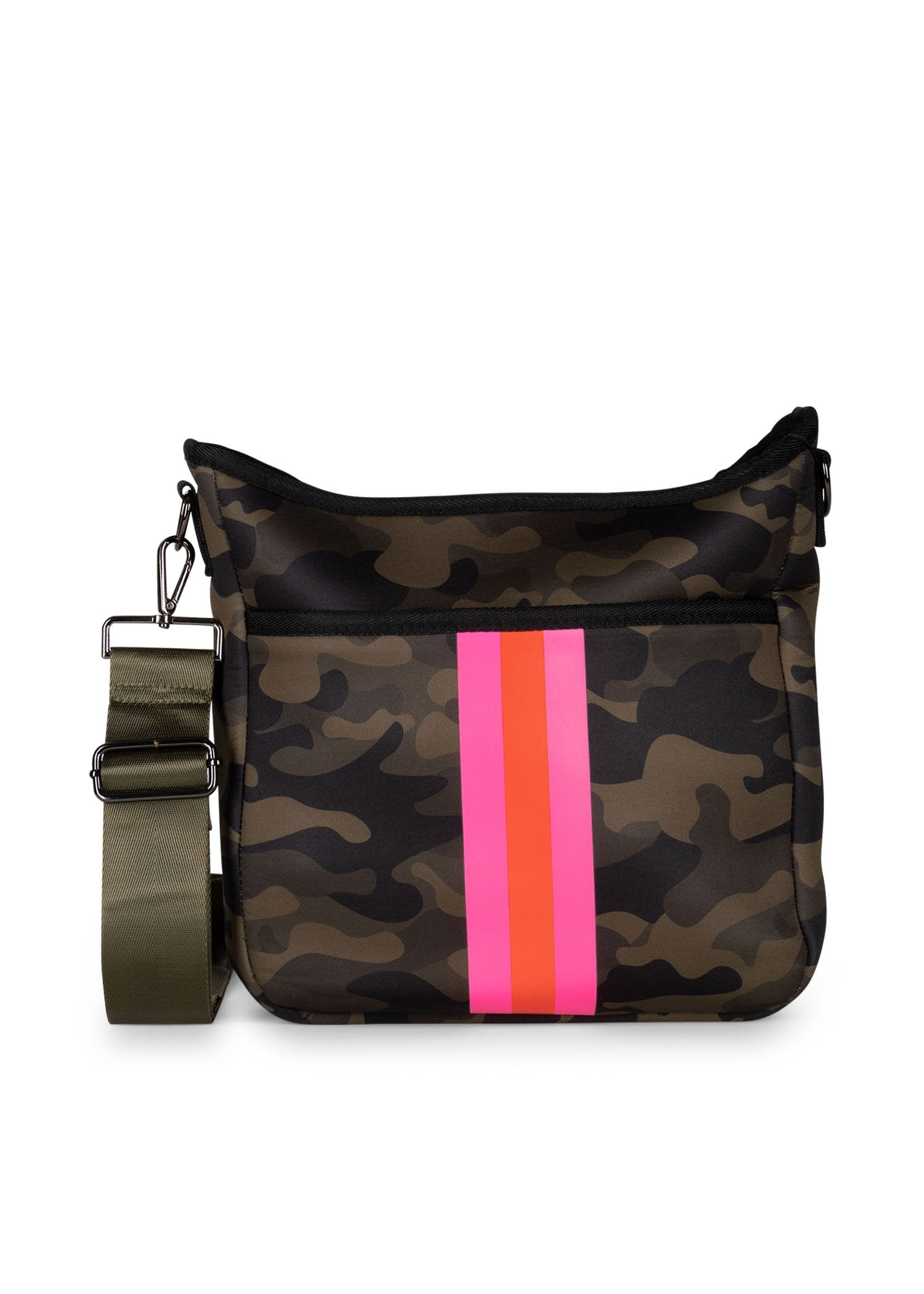 Haute Shore Blake Showoff Camo Neoprene Crossbody w Pink Stripe