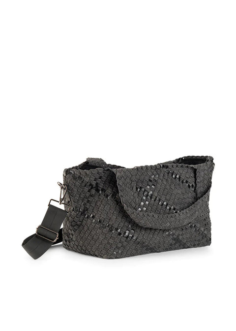 Bobbi Edge | Large Woven Black Denim Tote-Accessories > Handbags > Totes-Pink Dot Styles
