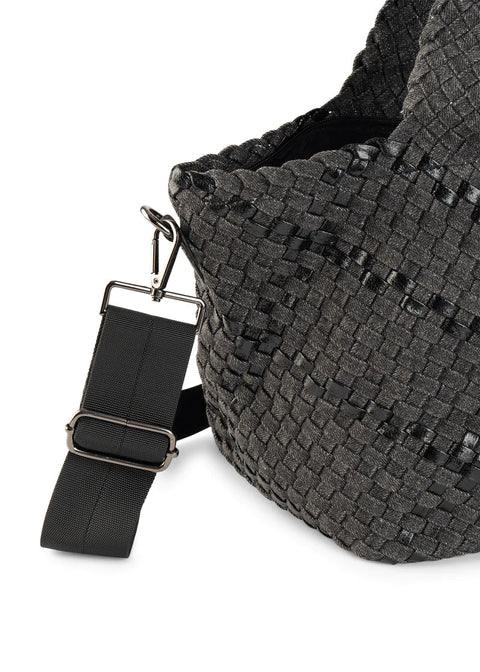 Haute Shore-Bobbi Edge | Large Woven Black Denim Tote (Final Sale)-Pink Dot Styles