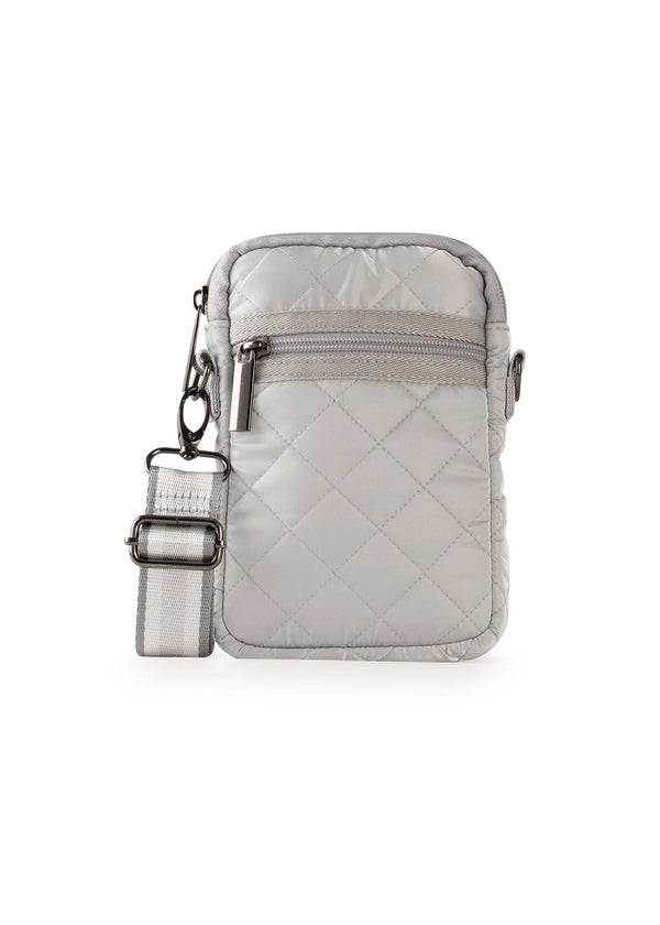 Haute Shore Silver Quilted Puffer Cellphone Crossbody Bag Casey