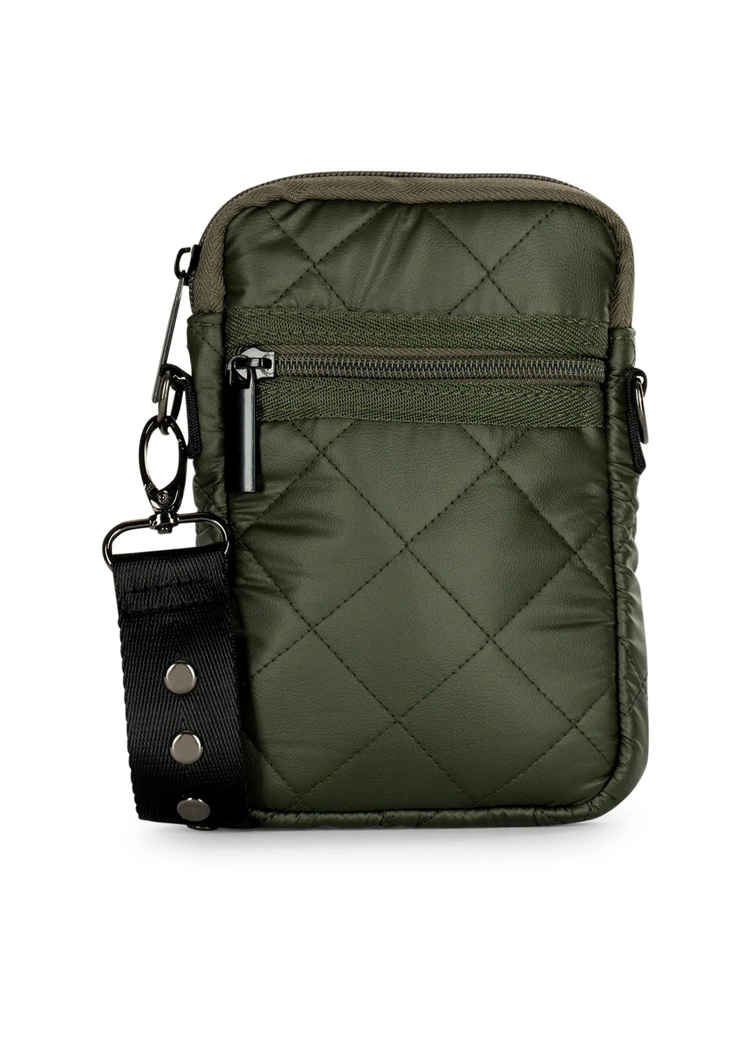 Haute Shore Olive Quilted Puffer Cellphone Bag w Stripe