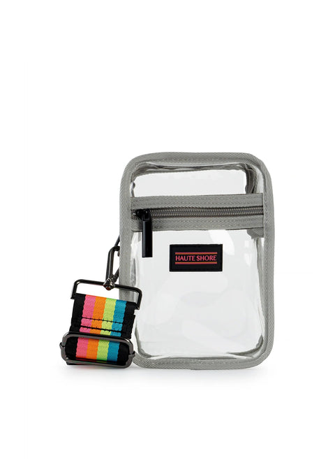Casey Clear Rainbow | Stadium Approved Clear Cellphone Crossbody-Accessories > Handbags > Compact Crossbody-Pink Dot Styles