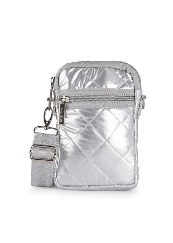 Haute Shore Silver Quilted Puffer Cellphone Crossbody Bag - Casey