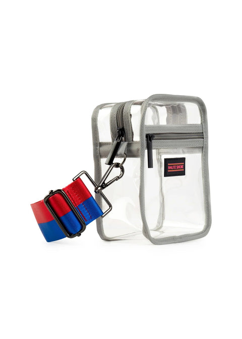 Casey Spirit C | Stadium Approved Clear Cellphone Crossbody + Blue-Red Strap-Accessories > Handbags > Compact Crossbody-Pink Dot Styles