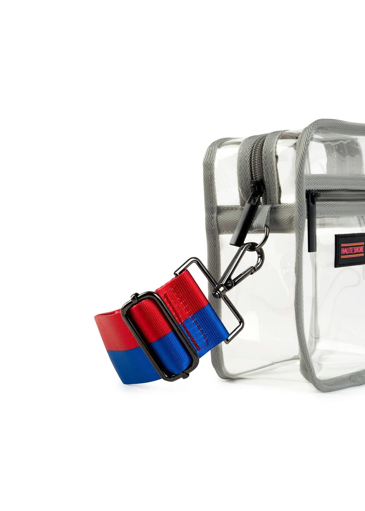 Haute Shore-Casey Spirit C | Stadium Approved Clear Cellphone Crossbody + Blue-Red Strap-Pink Dot Styles