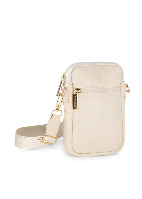 Casey Vanilla | Quilted Vegan Leather Cellphone Crossbody-Accessories > Handbags > Compact Crossbody-Pink Dot Styles