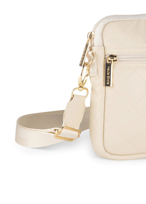 Casey Vanilla | Quilted Vegan Leather Cellphone Crossbody-Accessories > Handbags > Compact Crossbody-Pink Dot Styles