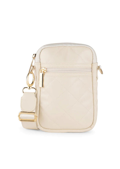 Casey Vanilla | Quilted Vegan Leather Cellphone Crossbody-Accessories > Handbags > Compact Crossbody-Pink Dot Styles