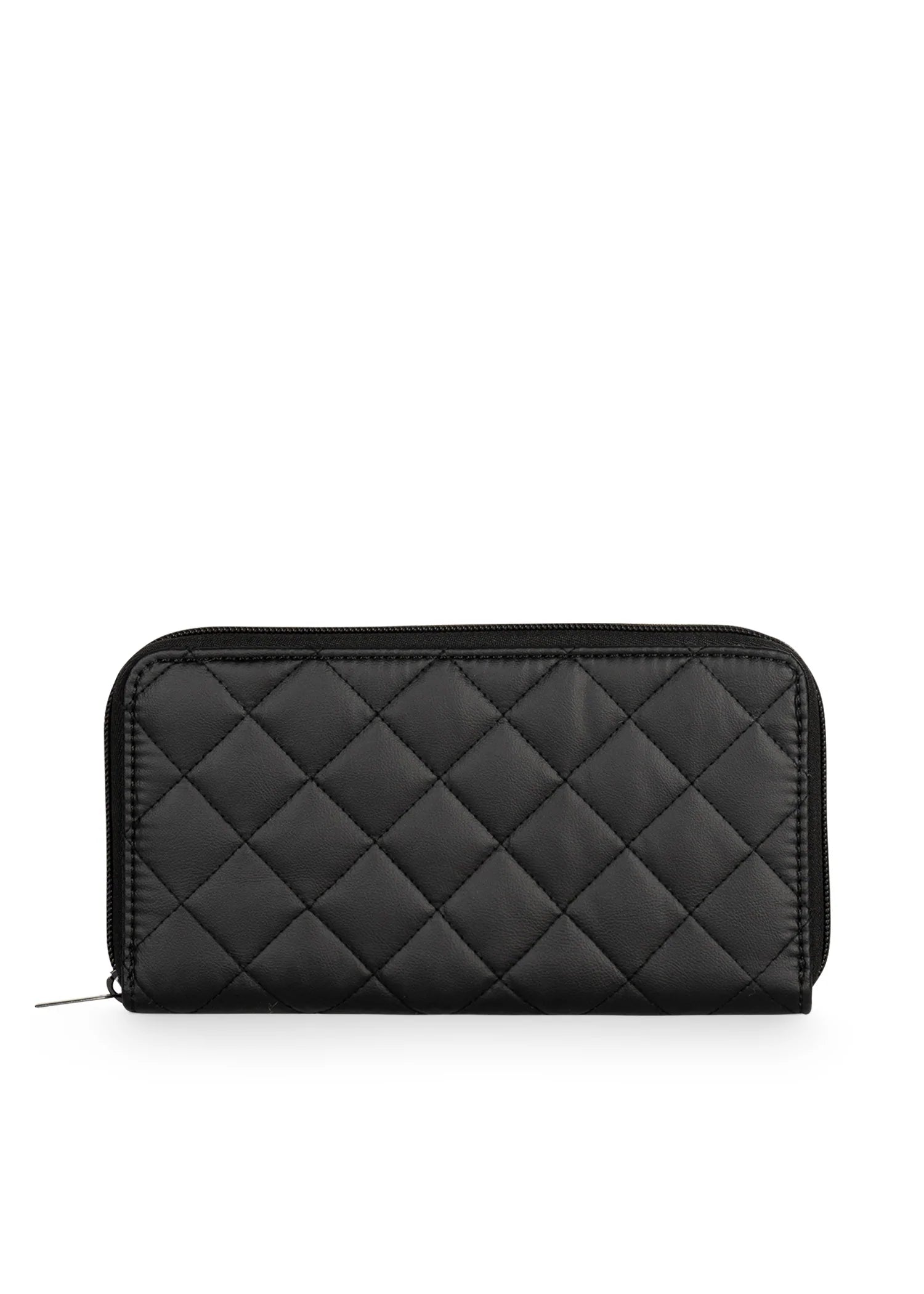 Black Leather Quilted Zippy Wallet