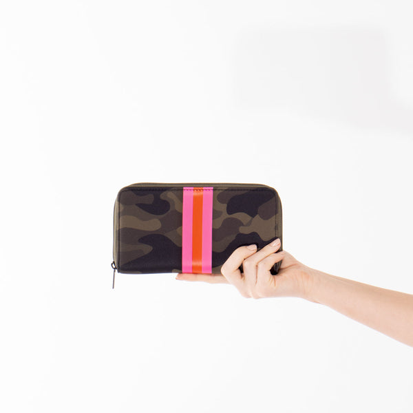 Haute Shore  Full Size Camo Neoprene Wallet w/Pink Stripe - Showoff