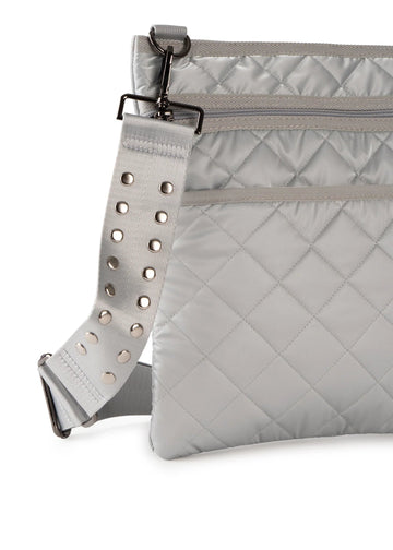Haute Shore Lt. Grey Quilted Puffer Crossbody Messenger Bag