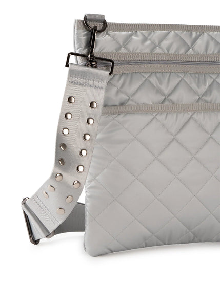 Haute Shore  Greige Grey Beige Quilted Puffer Crossbody Messenger Bag