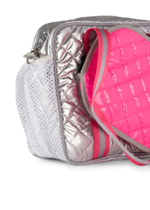 Dill Sugar | Pink & Silver Quilted Puffer Pickleball Tote (pre-order ship@ 4/10)-Accessories > Bags > Pickleball Bags-Pink Dot Styles