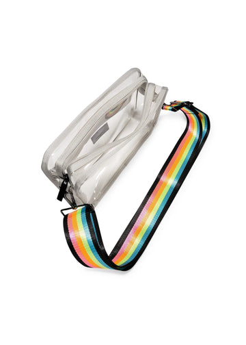 Haute Shore Stadium Clear Crossbody Bag w Rainbow Strap Drew Clear